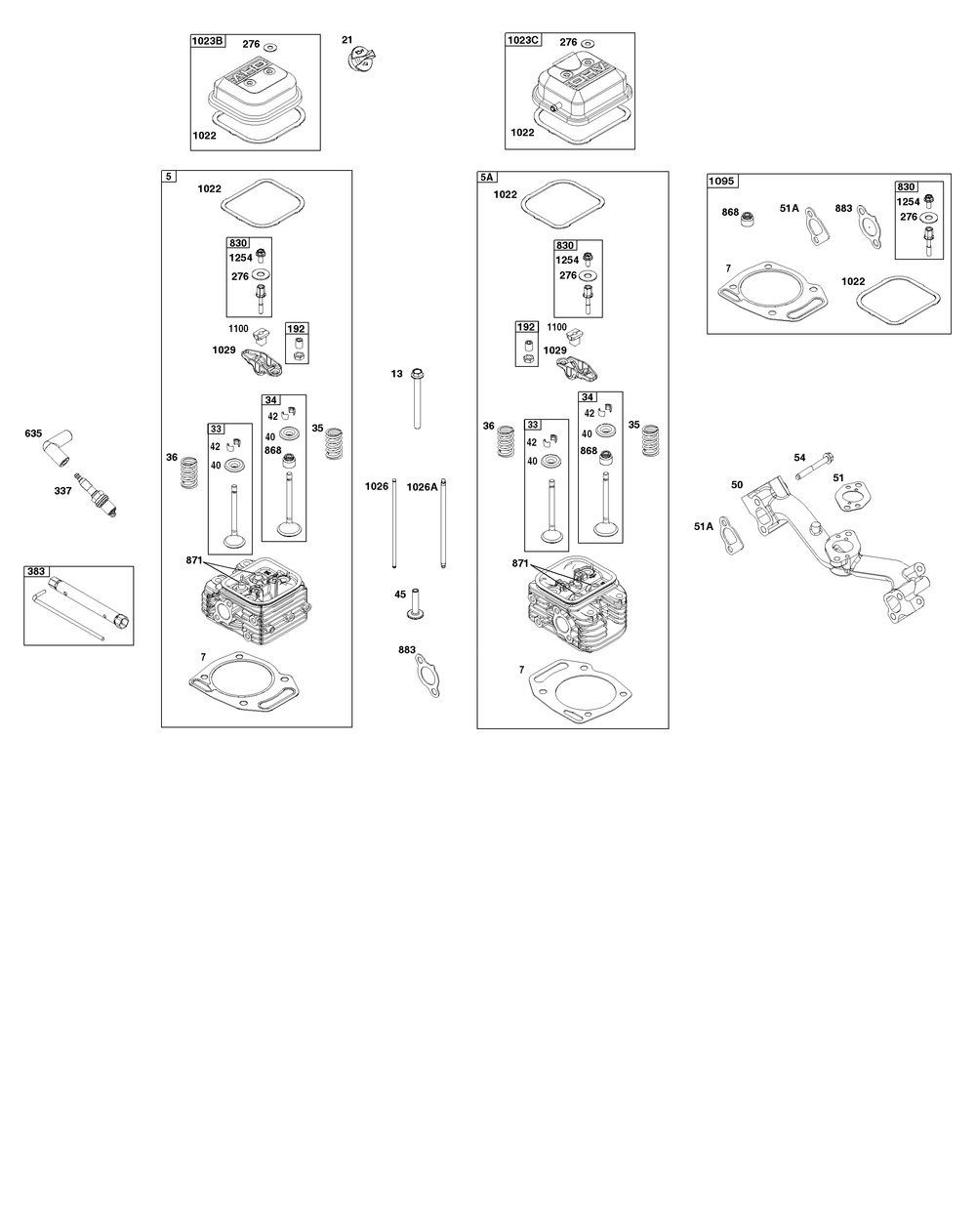Cylinder Head Group Diagram and Parts List for 356447-0036-B5 200000 - 399999 Briggs and Stratton Engine